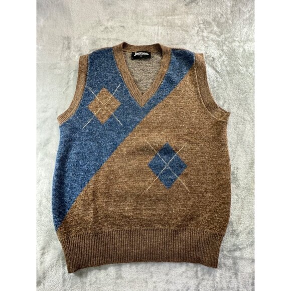 Vintage Jantzen Vest Men's Medium Brown and Blue Wool Blend Sweater vest - Picture 1 of 9